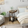 Coromose Flip Top C Shaped End Table with Charging Station, Mobile