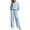 Light Blue, variant on Women's Peter Pan Collar Relaxed Fit Two Piece Set, Puff Sleeve Top with Matching Wide Leg Pants, Retro Casual Outfit for Daily Wear and Weekend Outings