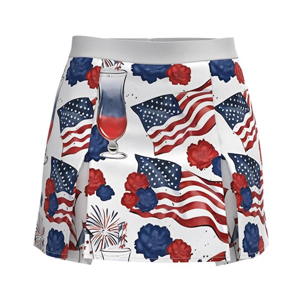 Gibobby faldas cargo Falda corta plisada informal con estampado del Día de la Independencia para mujer(Blanco, L)