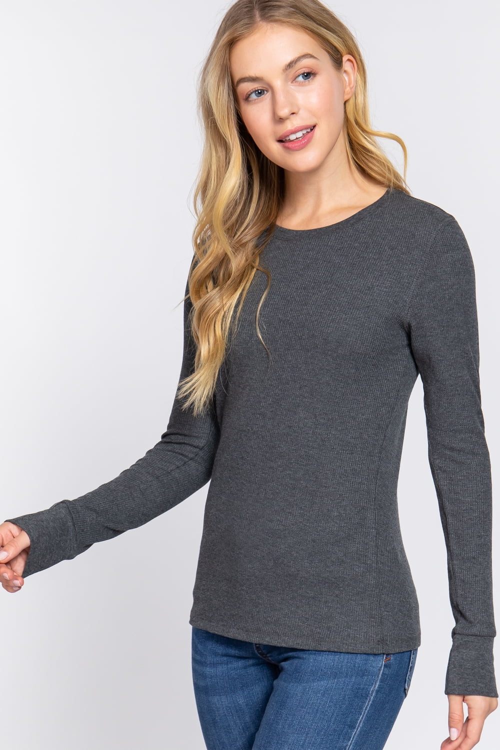 TheLovely Juiors & Plus Casual Long Sleeve Crew Neck Thermal T-Shirts Top