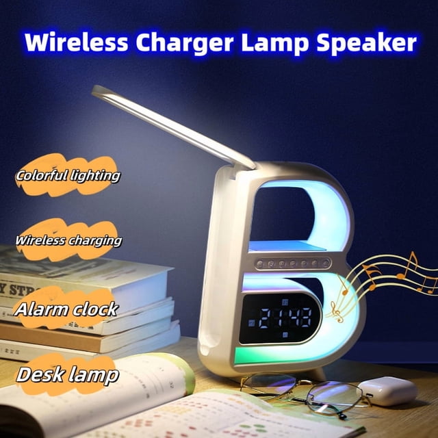 Nouveau Haut-Parleur Bluetooth en Forme de B Multifonction Intelligent Musique Rythme Éclairage Chargeur Sans Fil pour Téléphone Carte TF Entrée AUX Mode Standard