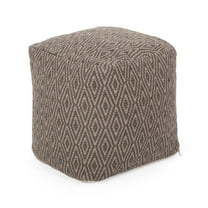 Noble House Boven Cotton Cube Pouf, Brown, Dark Grey