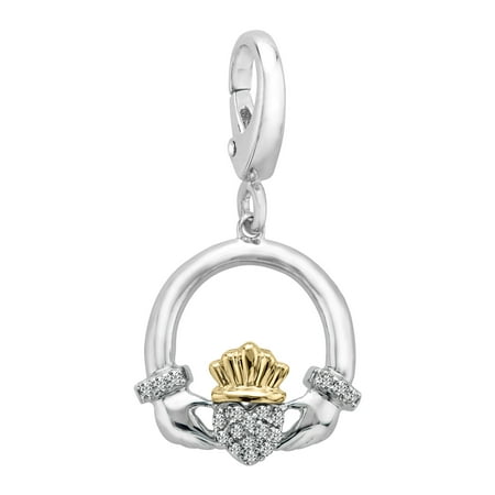 Duet 1/10 ct Diamond Claddagh Charm in Sterling Silver & 14kt Gold