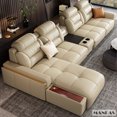 thumbnail image 1 of Premium Italian Genuine Leather Sectional Sofa Sets Couch Sofas with USB and Bluetooth Speaker - MINGDIBAO Living Room Furniture My Lux Decor Round, 1 of 12