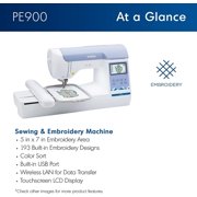 Brother PE900 Embroidery Machine with WLAN Premium Embroidery Thread 6 Spools, 75/11 Size Needles 100 Count, White Pre-Wound Bobbins 10 Count Included