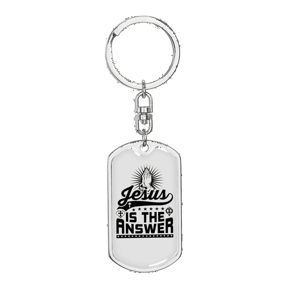 Jesus Is The Answer Stainless Steel or 18k Gold Premium Swivel Dog Tag Keychain
