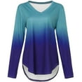 thumbnail image 3 of TIHLMK Women's Tops, Tees & Blouses Womens Long Sleeve V-Neck Gradient Colour Loose Casual Tee T-Shirt Tops Blue, 3 of 4