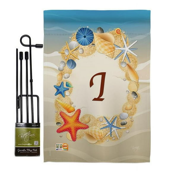 Breeze Decor BD-BN-GS-130165-IP-BO-D-US14-BD 13 x 18.5 in. Summer I Initial Coastal Beach Impressions Decorative Vertical Double Sided Garden Flag Set with Banner Pole