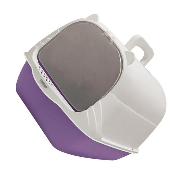 Cat Litter Box with Lid Control Hooded Kitty Portable Anti Splashing Easy Tidy Handle violet