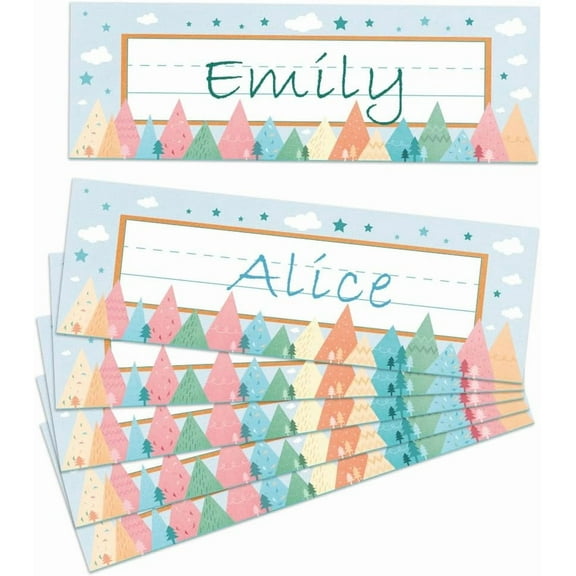 PH 40pcs Classroom Desk Tags Boho Mountains Desk Name Tags Desk Nametags Locker Name Plates Student Name Tags Teacher Name Plate for Classroom Cubbies Desks Cabinets Filing Storage Colorful