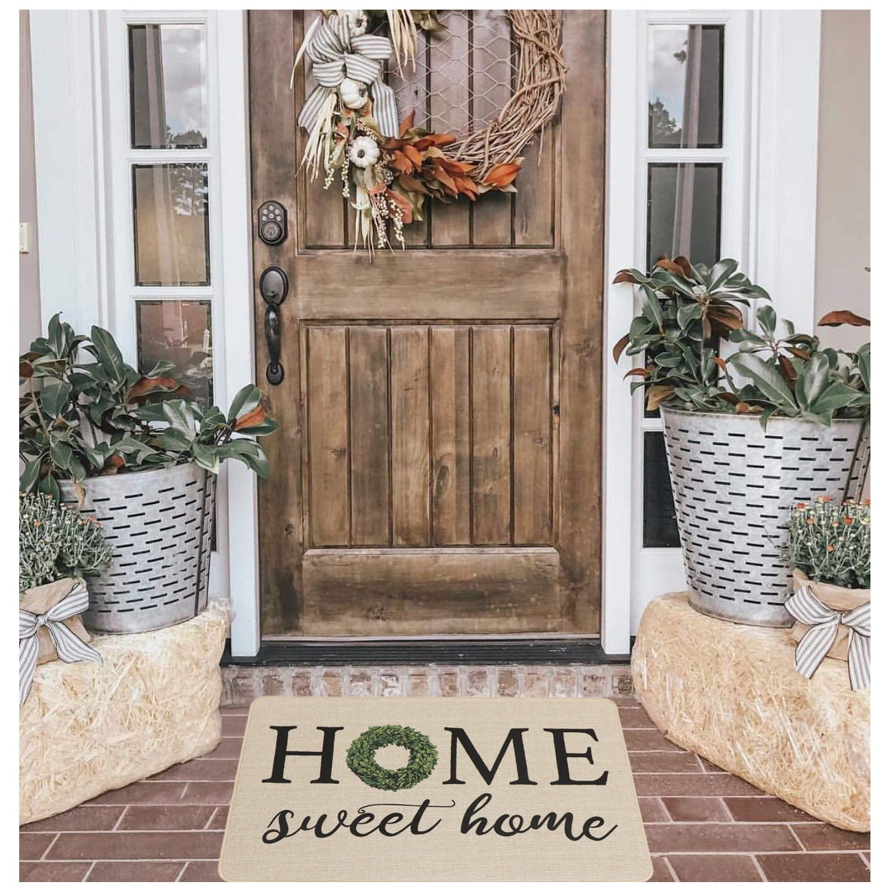 NYDECOR Welcome Mat for Front Door Rustic Farmhouse Door Mat Wreath Home Sweet Home Doormat Quote Floor Mats Rubber Non Slip Entrance Rug for Indoor Outdoor, 17" x 28"