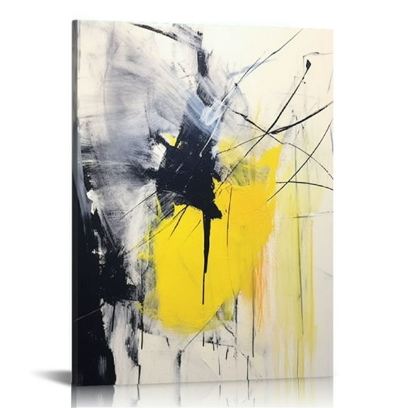 COMIO Framed Abstract Black Grey Yellow Canvas Wall Art Contemporary Graffiti Decor Picture Industrial Style Prints Painting Decor for Bar Living Room Office Hallway Ready to Hang