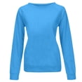 thumbnail image 4 of UJNDER Women's Solid Color Print Crewneck Sweatshirt Long Sleeve Raglan Sleeve Twill Casual Pullover Sweatshirts for Women Sky Blue L, 4 of 5