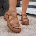 thumbnail image 4 of Xucatan Women's Chunky Platform Sandals, Round Toe Open Toe Slides with Thick Sole and Buckle Ankle Strap, Faux Leather Multi Strap Beach Shoes, Versatile Summer Casual Footwear Gift, 4 of 9