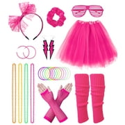 Loritta 80s Costumes for Women Fancy Outfit Accessories Set with Fishnet Gloves Leg Warmers Tutu Skirts for Theme Party