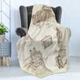thumbnail image 4 of Travel Soft Flannel Fleece Throw Blanket, Sketch Art Group of Travel over European Landmarks and Vintage Style Suitcase, Cozy Plush for Indoor and Outdoor Use, 60" x 80", Brown Cream, by Ambesonne, 4 of 5