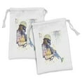 thumbnail image 1 of Jazz Music Fabric Pouch Set of 2, Illustration of Trumpeter with Paint Splashes at the Background Entertainment, Drawstring Bag for Toiletries Masks and Favors, 9" x 6", Purple Yellow, by Ambesonne, 1 of 2
