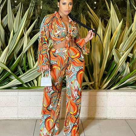 

Bohemia Printed 3 Piece Shirt Top + Bra+ Wide Leg Pants Sets