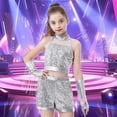 thumbnail image 2 of Xudanell Toddler Outfits for Girls Light Sequin Glitter Crewneck Top Shorts Sets Tassel Split Summer Dance Clothes, 2 of 4