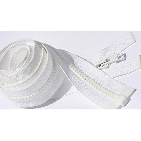 YKK 10" - 72" Vislon Zipper 3 Light Weight Molded Plastic Separating Color 501 White by Each (Select Length) (Length 40 inches)