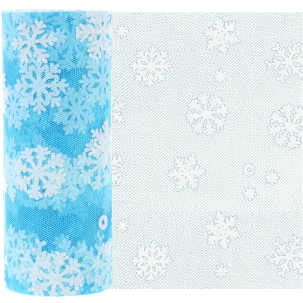 Rollo de tul navideño con copos de nieve de 15 cm y 10 yardas, cinta de organza brillante con copos de nieve para decoración navideña, envoltura de regalos y decoración de fiestas (azul hielo).