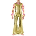 thumbnail image 2 of Haitryli Child Retro S Disco Outfit Boys Metallic Fabric Long Sleeve Zip Front Flared Pants Jumpsuit Gold 8, 2 of 6