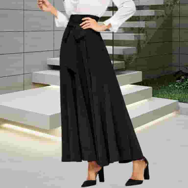 【BAON】Indeed pleated banding long skirt TNOBHG High Waist Women Skirt Women Maxi Skirt Lace-up High