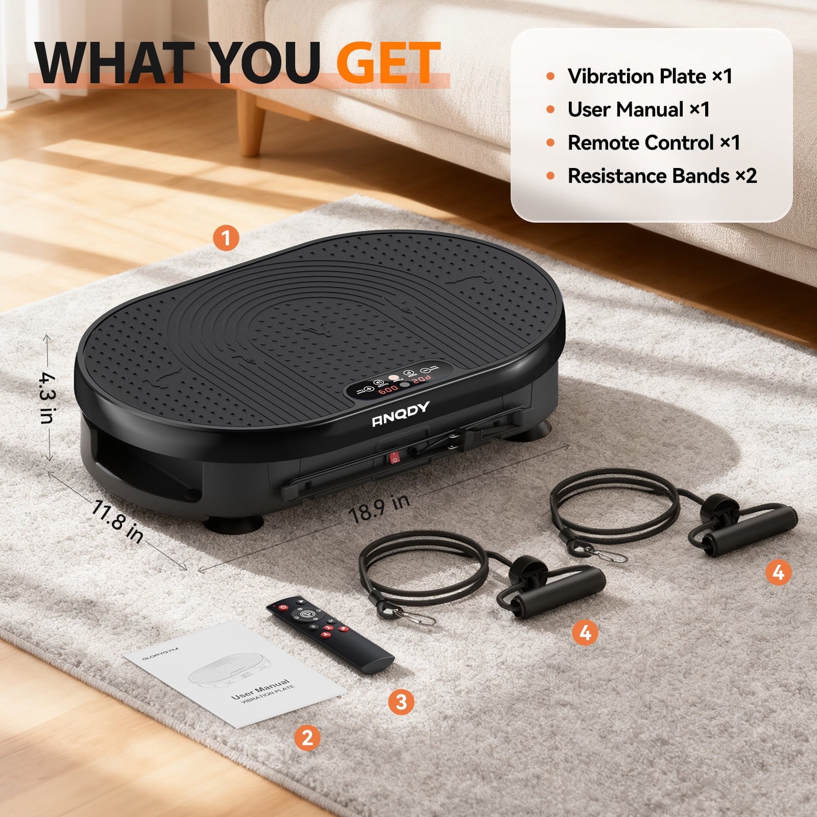 Anqdy Whole Body Vibration Plate for Weight Loss Lymphatic Drainage, Home Workout Vibrating Muscle Toner with 2 Resistance Bands