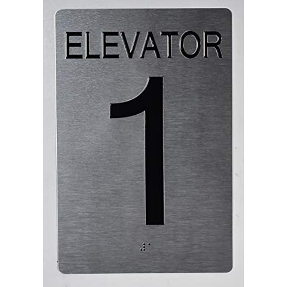 Elevator 1 Sign Silver - Tactile Touch Braille Sign (Aluminium !!, Brush Silver,Size 6X9)- The Sensation line