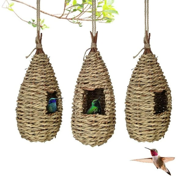 Casas De Colibrí Hierba Tejida A Mano Colgando Bird Hut Nido De Colibrí Natural Para Exteriores Kearding PT002155-00