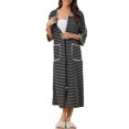 thumbnail image 2 of INSPIRE CHIC Women's Zip Front Striped Robe 3/4 Sleeve Long Bathrobe House Dress Pajama S Black, 2 of 6