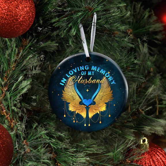 Flagwix Ceramic Christmas Tree Ornaments| In Loving Memory Of My Husband Hanging Ornament With Ribbon|Christmas Gifts - Circle, 1 Pcs