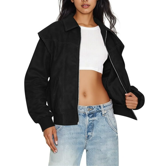 Leather Jacket Women, Casual Vintage Oversized Functional Pocket Fashion Jacket, Women's Jacket
