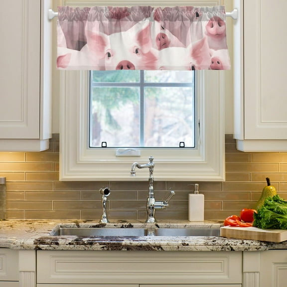 Pigs Pink Curtain Valances Farmhouse Design Window Treatment Decor Blackout Rod Pocket for Windows Living Room Kitchen 54" x 18"
