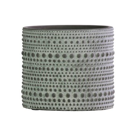 Cement Round Pot with Embossed Circles Pattern Design Body & Tapered Bottom  Concrete & Gray