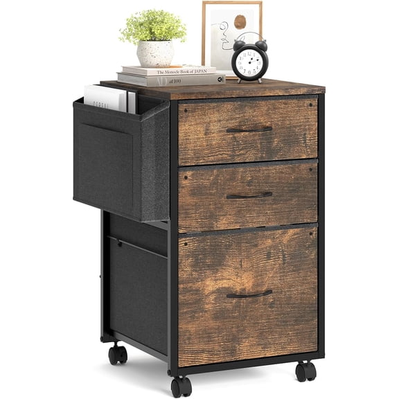 Allgain 2 Drawer File Cabinet with Wheels Under Desk Printer Stand, Rolling File Cabinet with Shelves Adjustable, Mobile Lateral Filing Cabinet for Home Office, Fits Letter Size, Rustic Brown