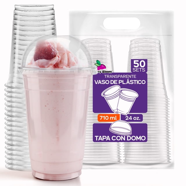 Vasos DE 24 Oz con Tapa Domo 50 Piezas