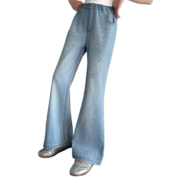 Shadoumai Girls Straight Leg Denim Jeans Classic Five Pocket Design Comfortable Stretch for Big Kids and Tweens