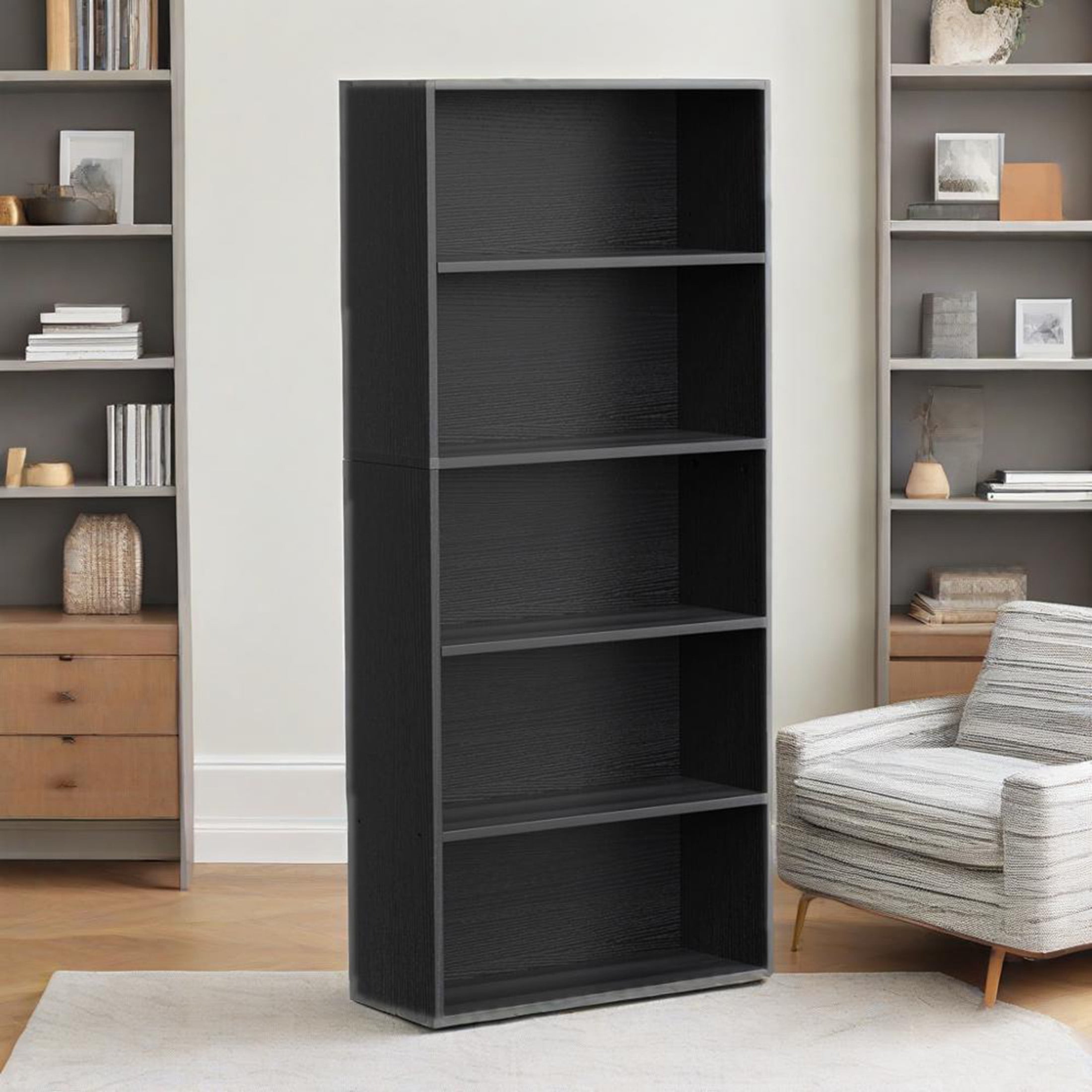 CONCETTA 5 Shelf Bookcase, 53 Inch Tall Floor Standing Open Bookshelf for Home Office and Living Room, Black