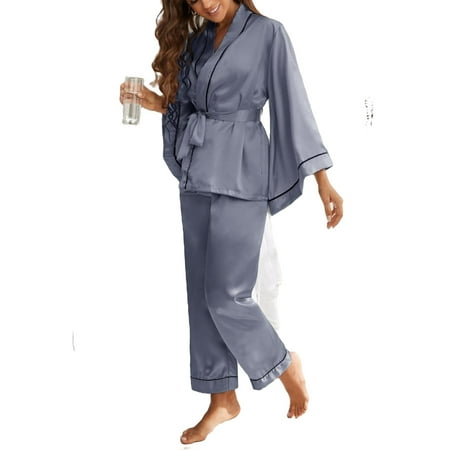 

Elegant V neck Pant Sets Long Sleeve Grey Womens Pajama Sets (Women s)