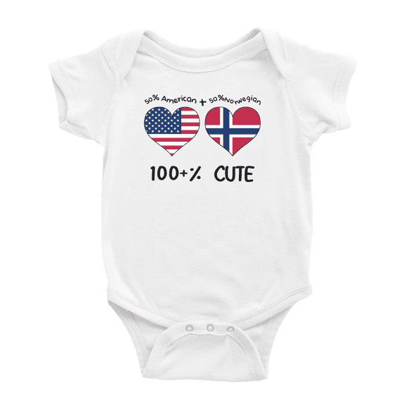 50% Norwegian + 50% American = 100+% Cute Baby Bodysuit Newborn Clothes Outfits (White, 3-6 Months)