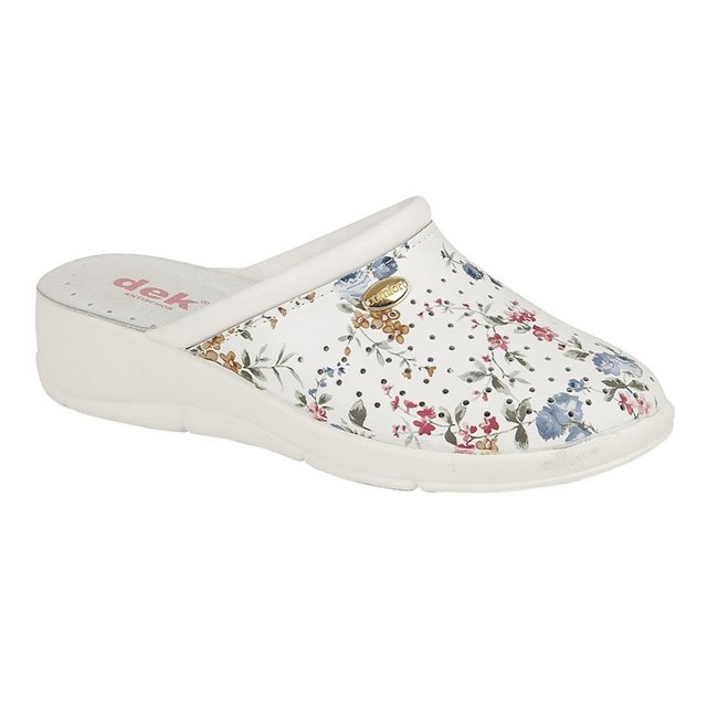 Dek - Zuecos de piel estampado de flores para chica mujer (Blanco)