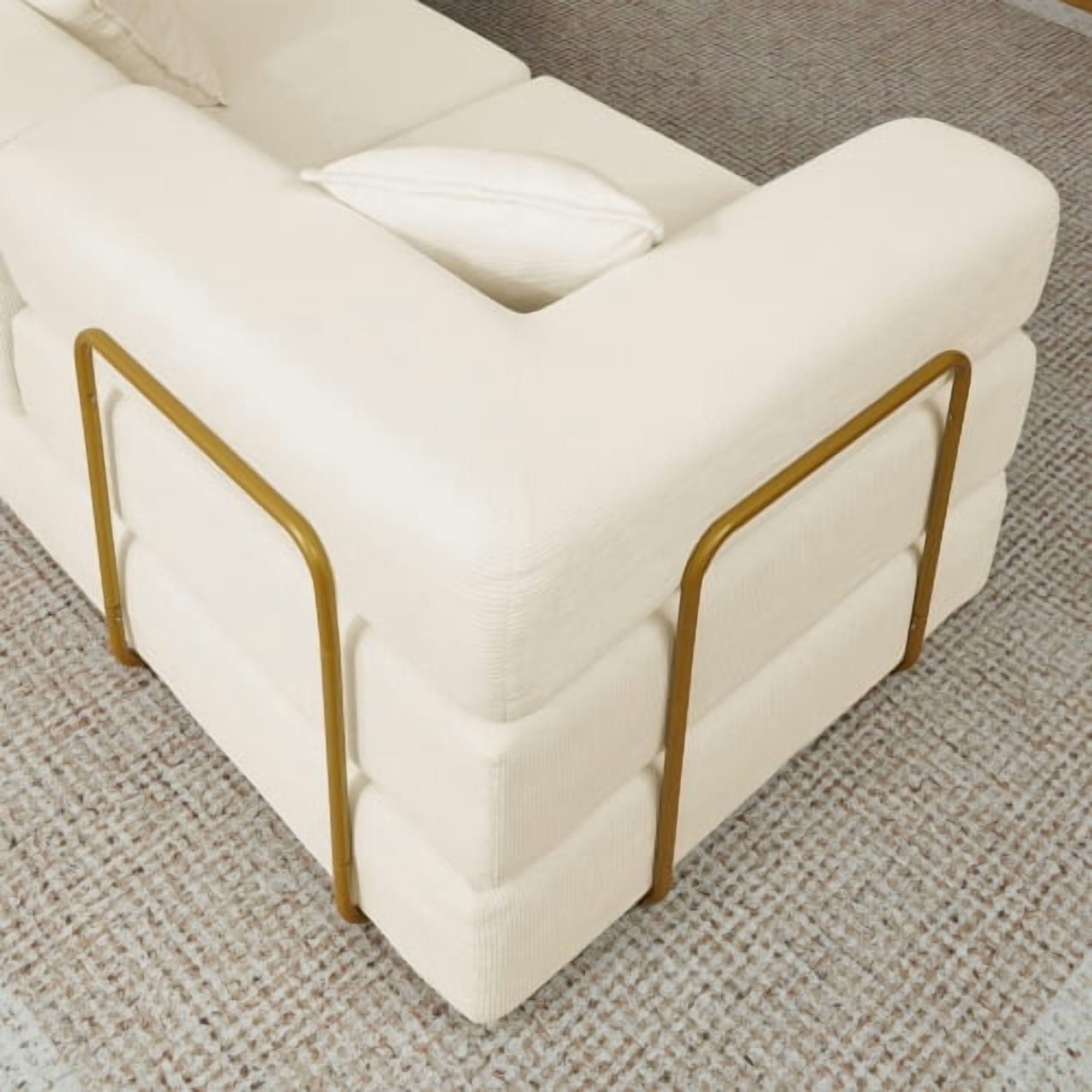 108" Modular Sectional Sofa with L-Shape Chaise, Convertible Sleeper Sofa Bed, Corduroy Cloud Couch with Deep Seat, No Assembly Required, Removable Backrest, Beige