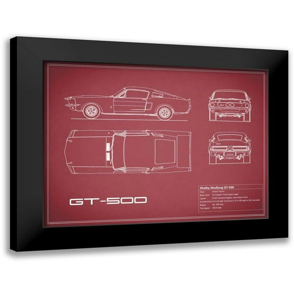 Rogan, Mark 14x12 Black Modern Framed Museum Art Print Titled - Shelby Mustang GT500-Maroon