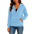 thumbnail image 6 of hoksml Women Full Zip Contrast Stitch Hooded Jacket Long Sleeve Hoodie with Kangaroo Pocket for Daily Casual Outdoor, 6 of 8