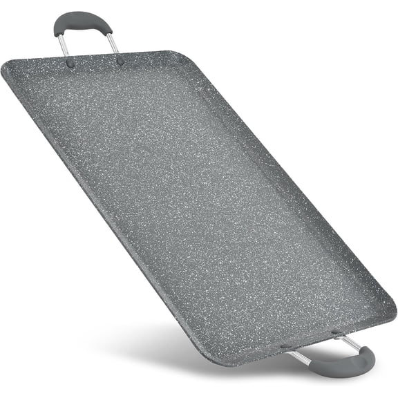NutriChef Double Burner Griddle Pan, Nonstick Marble-Coated Flat Top Griddle for Stove Top, Extra-Large Easy-Clean Cooking Surface for Pancakes, Tortillas & More