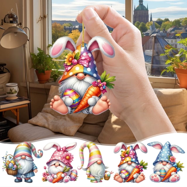 Xihbxyly Colgante de Enano de Pascua, Acrílico, Diseño Colorido y Brillante, Fácil de Colgar, Decoración Navideña Versátil, Ideal para Espejos de Coche, Paredes y Puertas, 8 Cm, Adorno Individual.