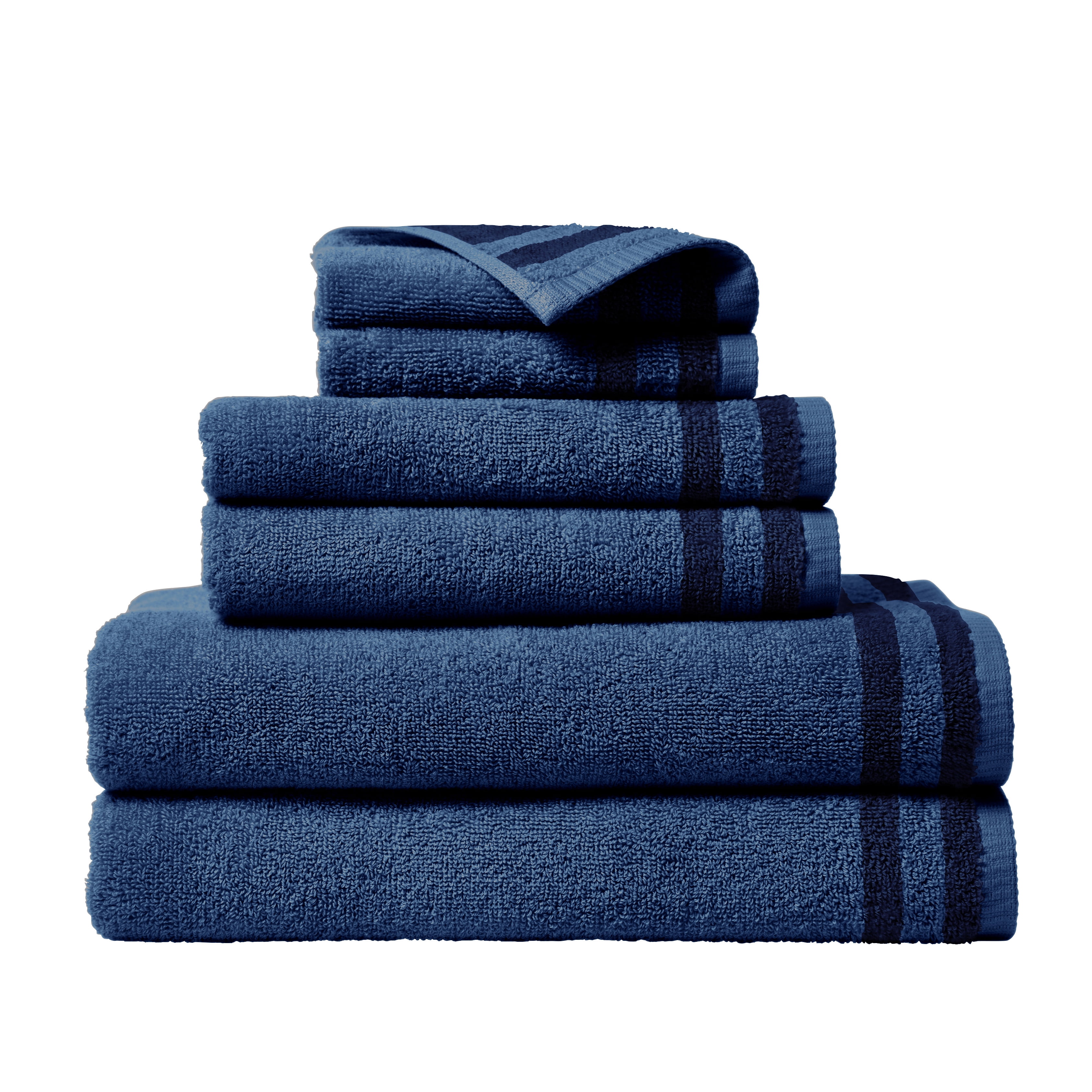Gap Home Color Block Organic Cotton 6 Pack Bath Towel Set, Blue/Navy, 6