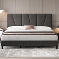 thumbnail image 1 of Bingirl King-Size Dark Gray Bed Frame with Headboard, Adjustable Linen Upholstered Platform Bed Frame with Wooden Slat Support - No Box Spring Needed, 1 of 8