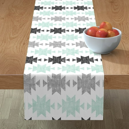 

Cotton Sateen Table Runner 90 - Scale Modern Black Boho Southwestern Rotated Mint Blue Gray Geometric Print Custom Table Linens by Spoonflower